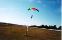 About to land from skydiving